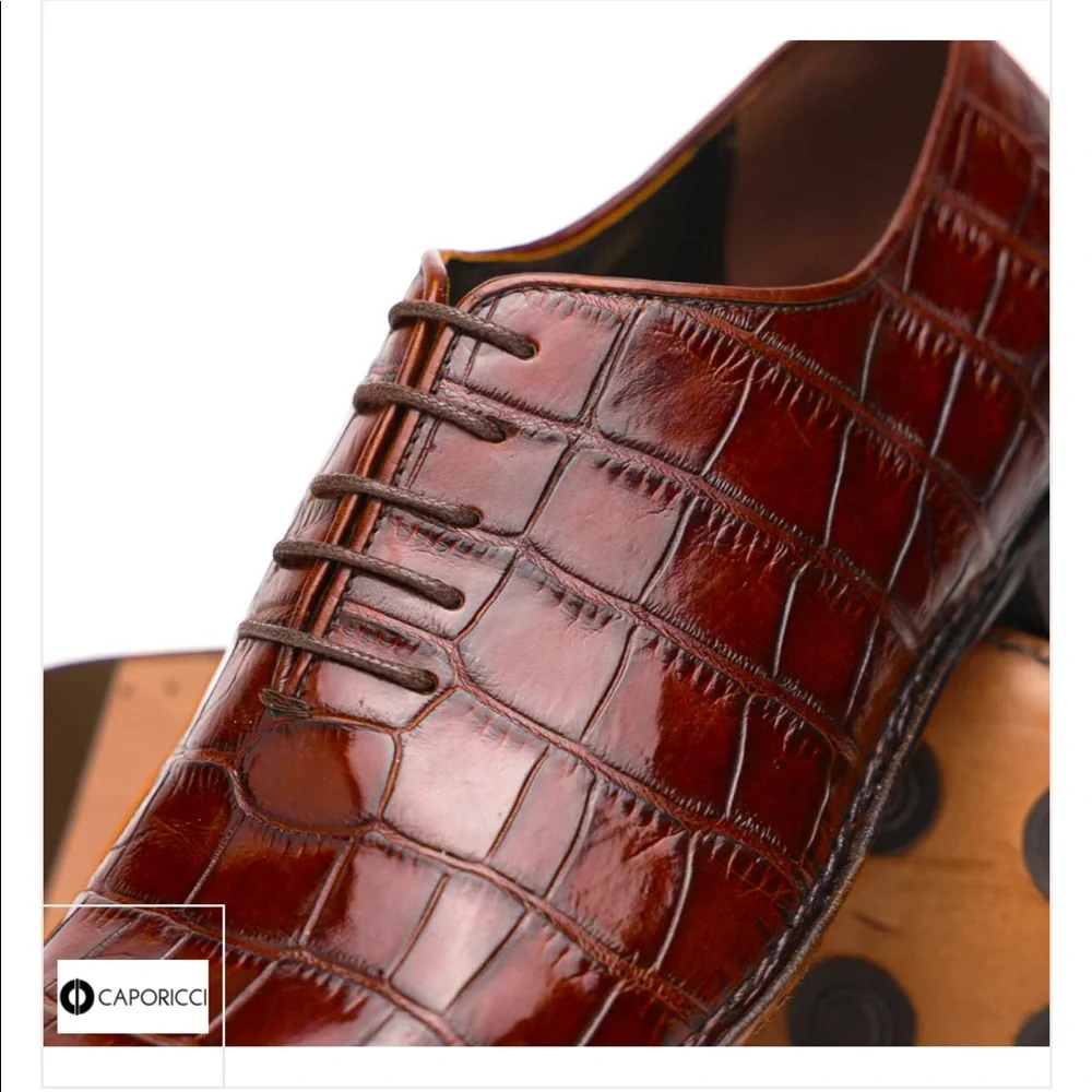 CAPORICCI 2543 Gold Brown Real Alligator Shoes - Picture 6 of 8
